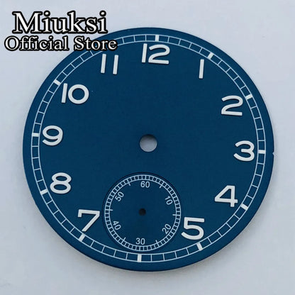 Miuksi 37mm Black White Blue Luminous Watch Dial Fit ETA 6498 ST3620 Series Movement
