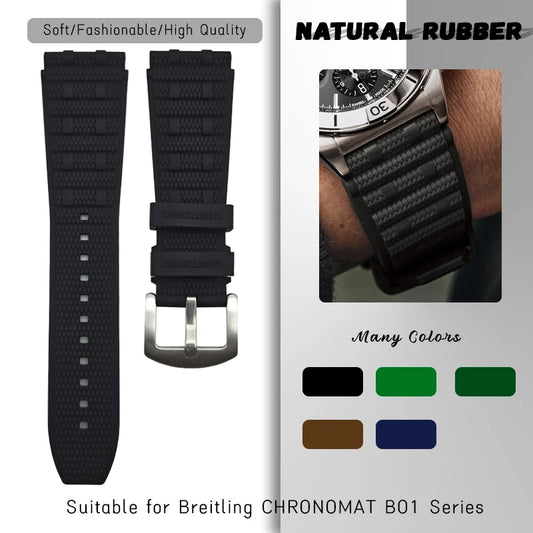 Cinturino per orologio Bubber naturale 24mm, per Breitling Chronomat B01, nero, verde, blu, marrone, silicone morbido e fluorurato, 22mm