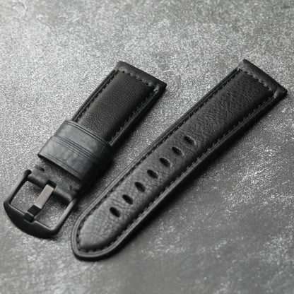 Handmade Leather Watch Strap Black 20 22 24 26MM Head Layer Cowhide Men's Mechanical Watch Band, Retro Style Black Strap