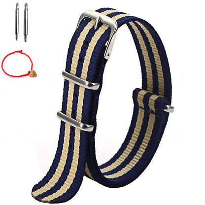 Bracelet de montre à rayures de remplacement pour hommes et femmes, en Nylon, avec boucle ardillon argentée, 16MM 18MM 20MM 22MM, bracelet à dégagement rapide