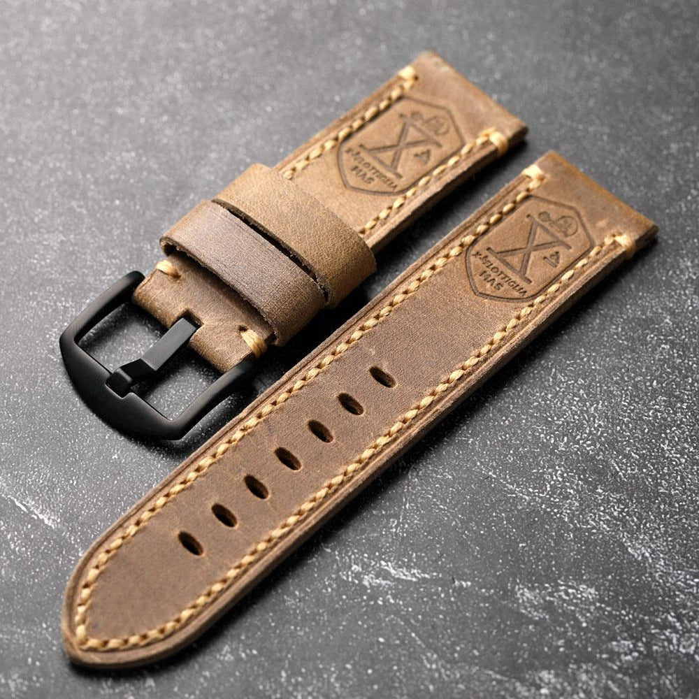 Handmade cowhide leather strap, 20 22 24MM, retro thick style for men, suitable for military watches