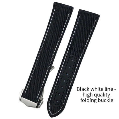 Optical-Nylon leather watch strap, for Omega Seamaster AT150 Speedmaster De Ville, high quality folding clasp, 19mm, 20mm