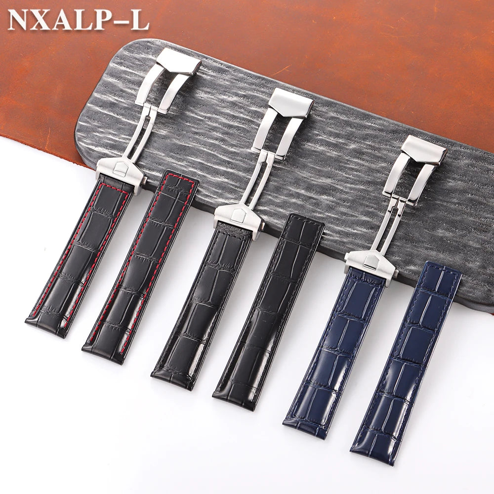 20mm 22mm 24mm Genuine Cowhide Leather Watch Strap for Tag Heuer Carrera Monaco F1, Men's Watch Strap, Folding Buckle