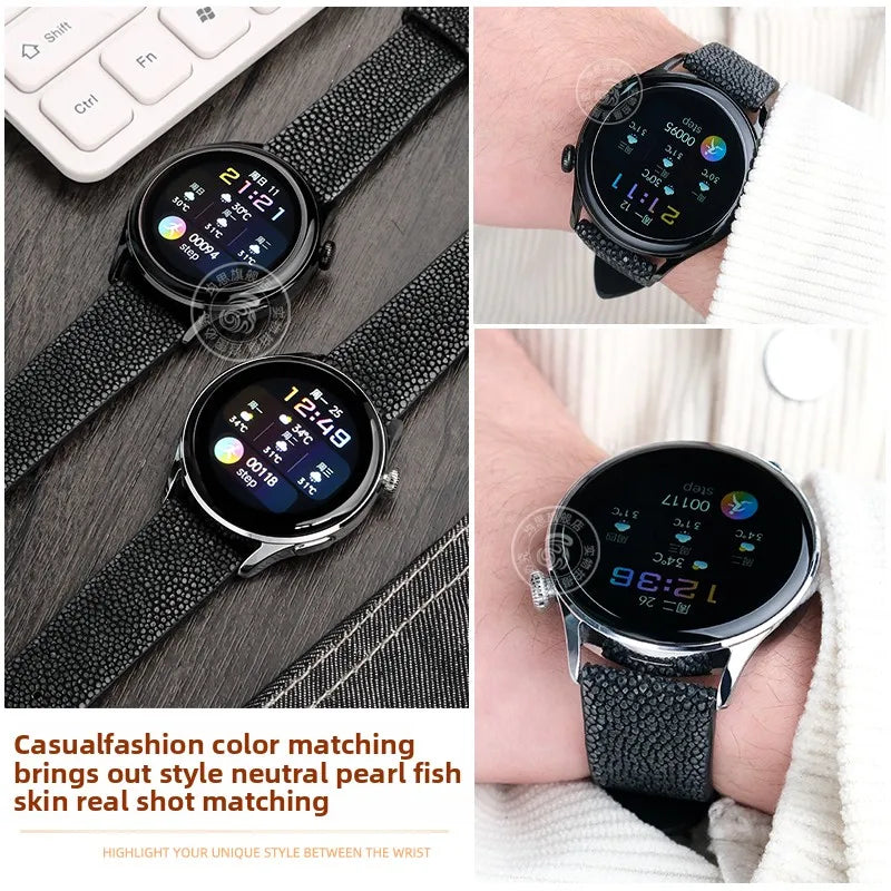 Bracelet de montre en peau de poisson perle pour Huawei TISSOT Omega Mido Tudor bracelet de montre en cuir Manta Ray pour hommes et femmes 20mm 22mm