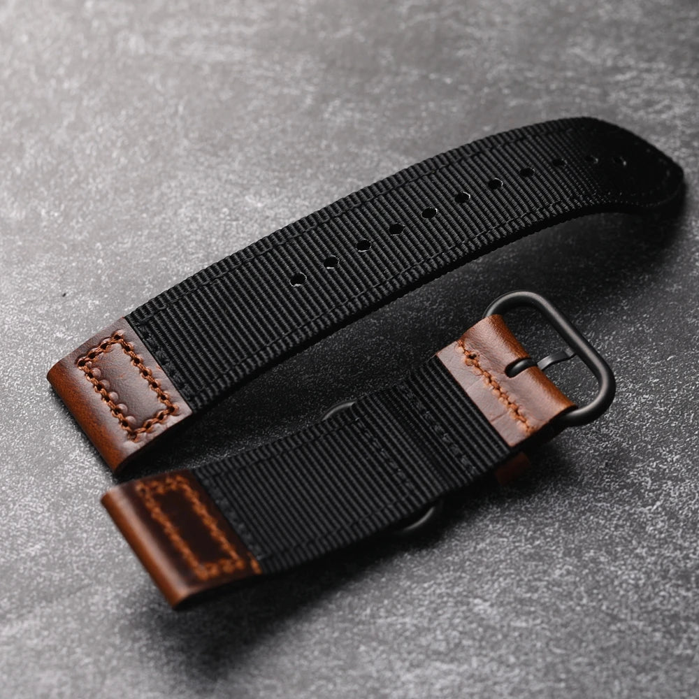 Cinturino per orologio da uomo in nylon doppio vintage, in vera pelle, durevole e indossabile, stile di lusso, 20mm, 22mm, 24mm
