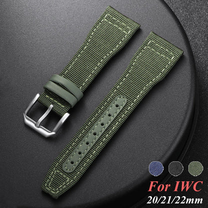 Bracelet de montre en toile de Nylon, 20mm 21mm 22mm, pour pilote IWC, ceinture de poignet en cuir pour femmes et hommes, noir, vert armée, bracelet en cuir de vache bleu