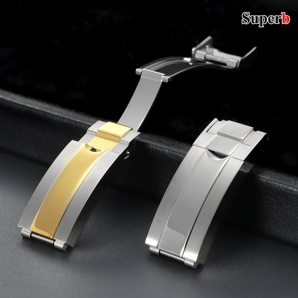 Boucles de montre Rolex 16x9mm, fermoir coulissant double convexe, boucle pliante ajustable, bouton de bracelet pour fermoirs Daytona en acier inoxydable