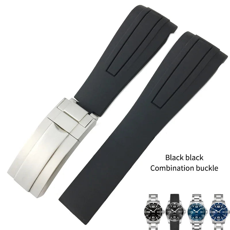 Bracelet de montre en caoutchouc fluoré en Silicone de haute qualité 19mm 20mm 21mm pour Longines hydroconquest L3 Conquest sport bracelet de montre de plongée