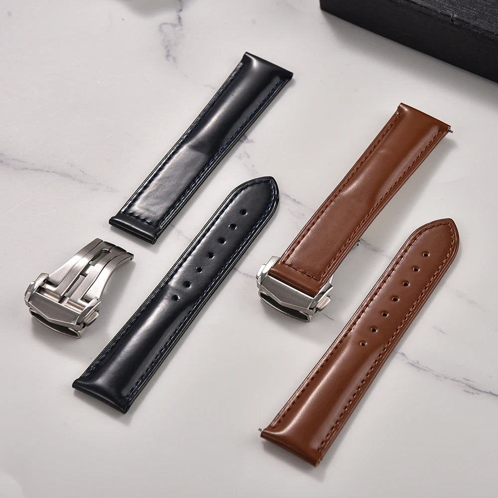 Cinturino in pelle bovina con fibbia pieghevole 19 20 21 22mm per Omega Seamaster, cinturino universale da uomo di alta qualità a sgancio rapido