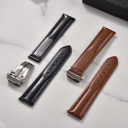 Cinturino in pelle bovina con fibbia pieghevole 19 20 21 22mm per Omega Seamaster, cinturino universale da uomo di alta qualità a sgancio rapido