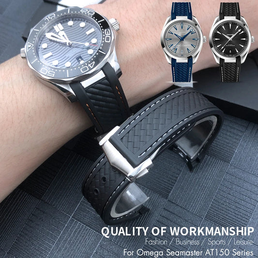 Cinturino per orologio in gomma di silicone, 19mm 20mm, per Omega Seamaster AQUA TERRA AT150 Ultra-leggero 8900, con fibbia deployante Premium