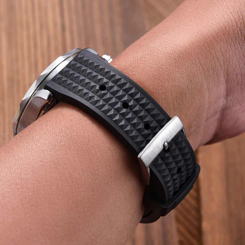 FKM – Fluororubber Waffle Watch Strap, 20mm 22mm, Universal, Waterproof, Comfortable, Sport, Quick Release