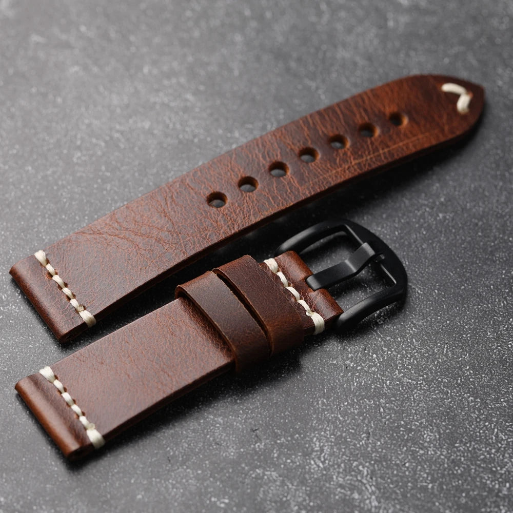 Handmade Vintage Calfskin Watch Strap for Men, Brown and Blue Strap, Soft Strap, Oil-Resistant, 18mm, 19mm, 20mm, 21mm, 22mm, 24mm