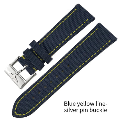 Bracelet de montre en cuir et nylon épais de qualité, 21mm 22mm, pour Breitling Avenger CHRONOMAT NAVITIMER SUPEROCEAN, bracelet de montre à fond jaune