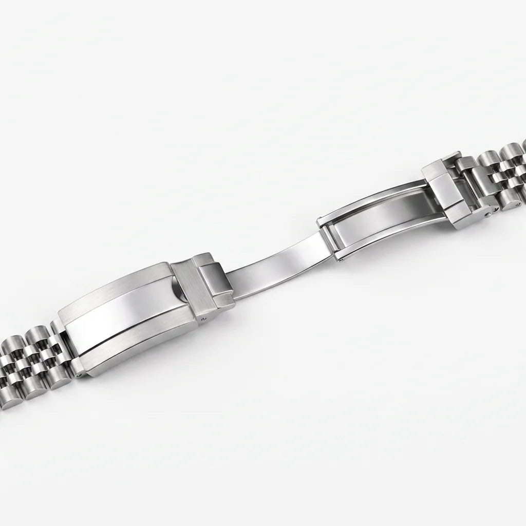 Bracciale per orologio in acciaio inossidabile massiccio 904L di qualità superiore, estremità curva da 20 mm, cinturino metallico a 3 maglie per uomo, orologio da immersione, chiusura di sicurezza