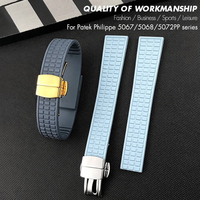 Bracelet de montre en caoutchouc FKM de qualité supérieure de 19 mm à extrémités courbées, compatible avec Patek Philippe Aquanaut 5067 5068 5072, fermoir double pliant