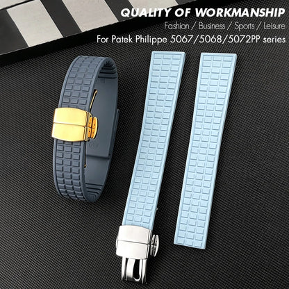 Bracelet de montre en caoutchouc FKM de qualité supérieure de 19 mm à extrémités courbées, compatible avec Patek Philippe Aquanaut 5067 5068 5072, fermoir double pliant