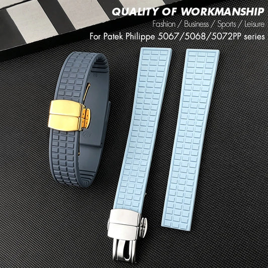 Bracelet de montre en caoutchouc FKM de qualité supérieure de 19 mm à extrémités courbées, compatible avec Patek Philippe Aquanaut 5067 5068 5072, fermoir double pliant
