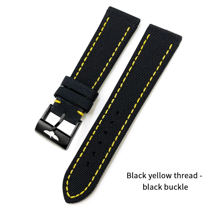 Nylon Canvas Watch Strap, 22mm, for Breitling HMGER Challenger, black, green, gray, yellow, high quality