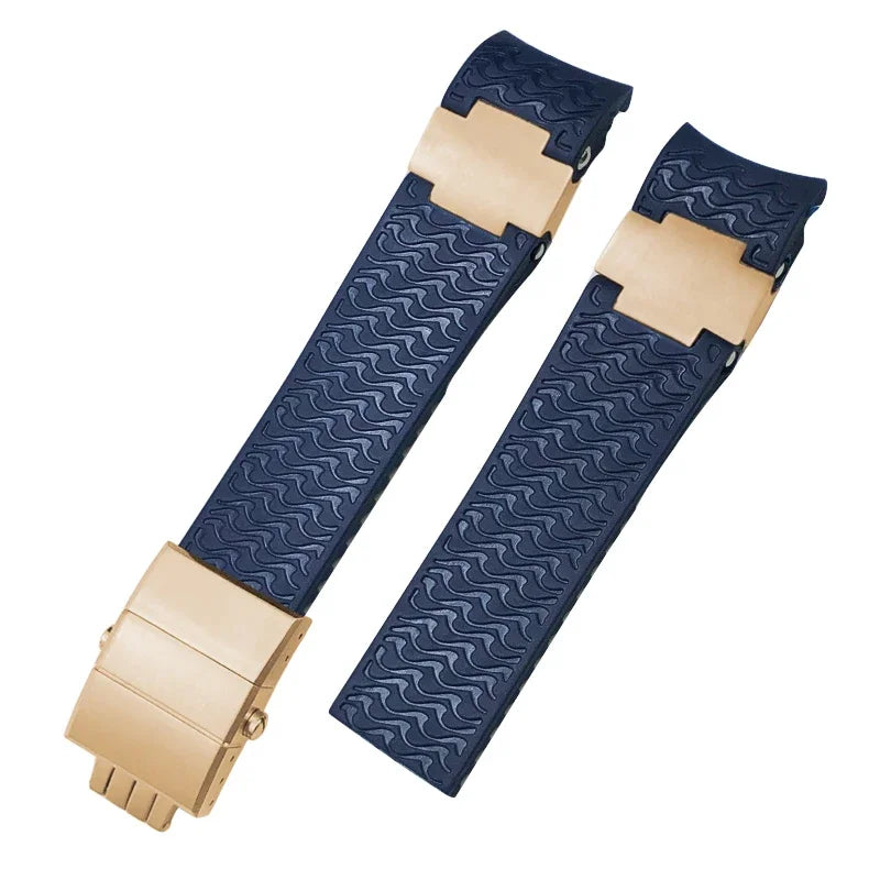 Cinturini per orologio in gomma siliconica da 22 mm compatibili con Ulysse Nardin Diver, chiusura deployante color argento o oro rosa, cinturino nero o blu