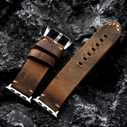 Cinturino per orologio da uomo in pelle bovina fatto a mano per Iwatch, nero e marrone, per Apple Watch 8/7 Ultra, spessore 45 49MM