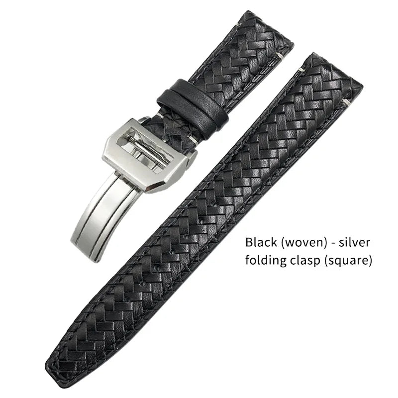 High Quality Cowhide Woven Watch Strap, 20 21mm 22mm, Suitable for IWC Portugieser Pilot Watches, Curved End, Genuine Leather Watchband