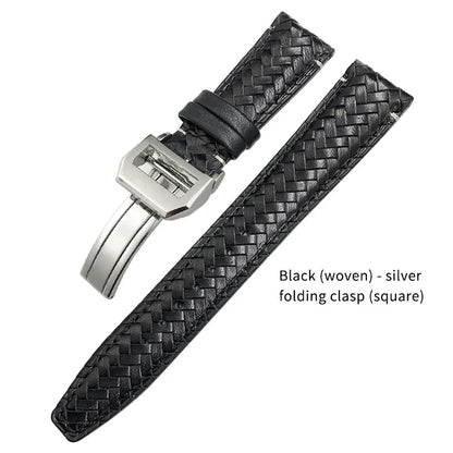 High Quality Cowhide Woven Watch Strap, 20 21mm 22mm, Suitable for IWC Portugieser Pilot Watches, Curved End, Genuine Leather Watchband