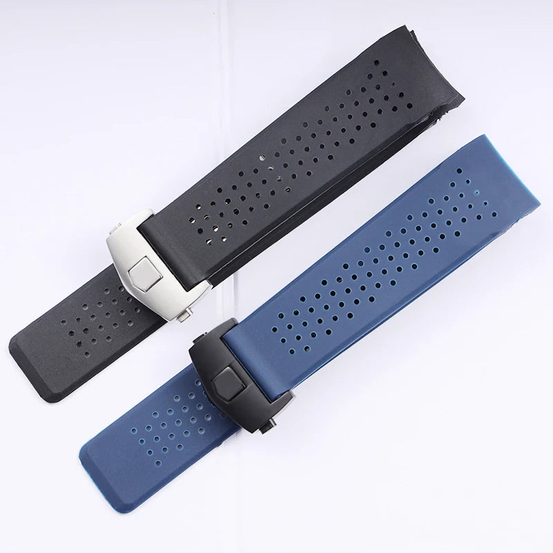 Bracelet de montre noir bleu pour TAG HEUER CARRERA AQUARACER, bracelet en Silicone souple, 22mm 24mm, bracelet de montre en caoutchouc pour hommes