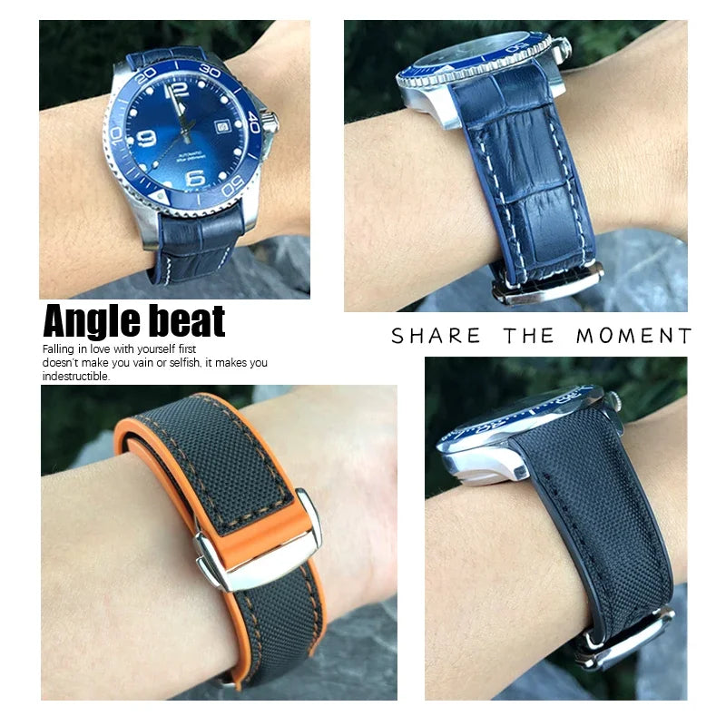 Cinturino per orologio in gomma silicone e nylon, 19mm 20mm 21mm 22mm, adatto per Longines HUAWEI GT2 Samsung MIDO Seiko SKX, cinturino per orologio sportivo