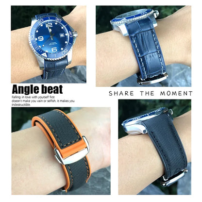 Cinturino per orologio in gomma silicone e nylon, 19mm 20mm 21mm 22mm, adatto per Longines HUAWEI GT2 Samsung MIDO Seiko SKX, cinturino per orologio sportivo