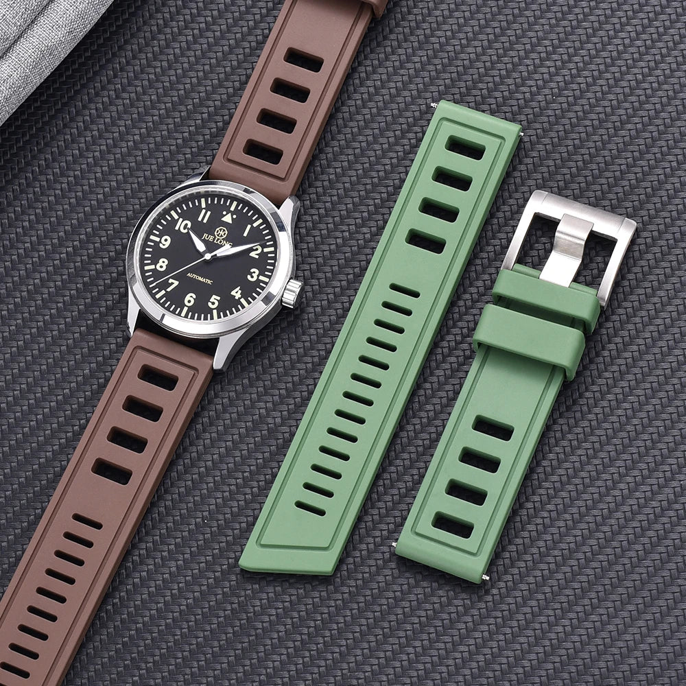 New heavy duty FKM watch strap 20mm 22mm quick release waterproof fluoro rubber watch band 5mm thick unisex suitable for dive sport watch