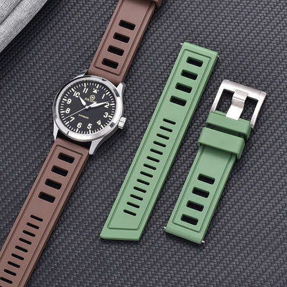 New heavy duty FKM watch strap 20mm 22mm quick release waterproof fluoro rubber watch band 5mm thick unisex suitable for dive sport watch