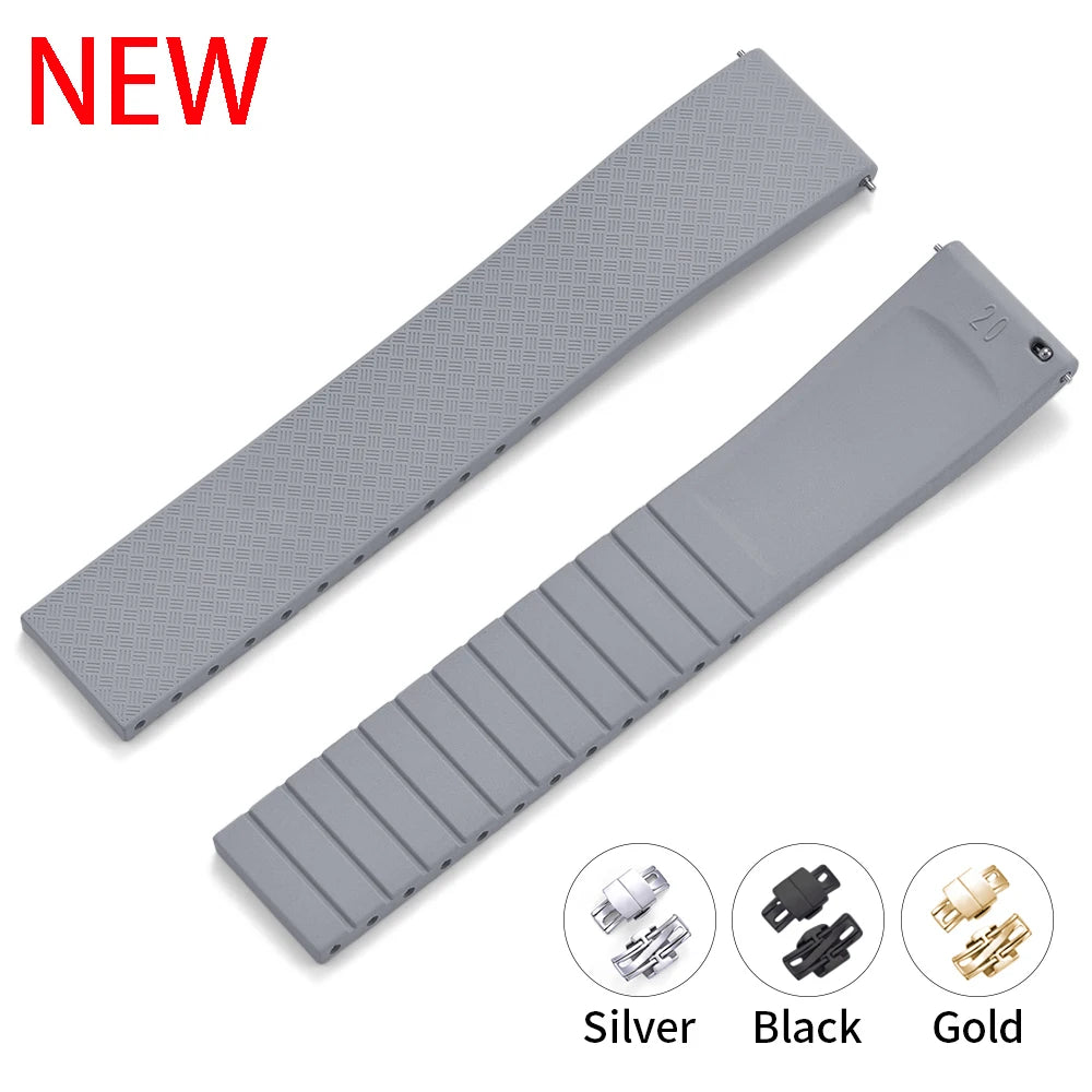 CTS bracelet de montre en caoutchouc fluoré à dégagement rapide 18mm 19mm 20mm 22mm boucle papillon nouveau FPM FKM bracelet souple étanche pour couper à la taille