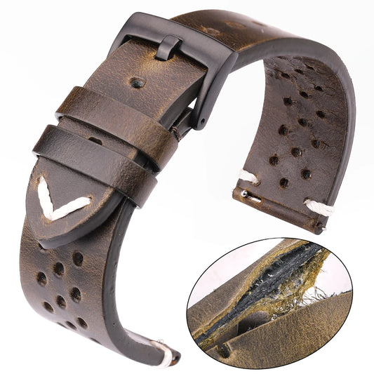 Bracelet de montre respirant en cuir véritable à dégagement rapide, 18mm-24mm, bracelet en cuir de vache disponible, noir, vert, marron, jaune, unisexe
