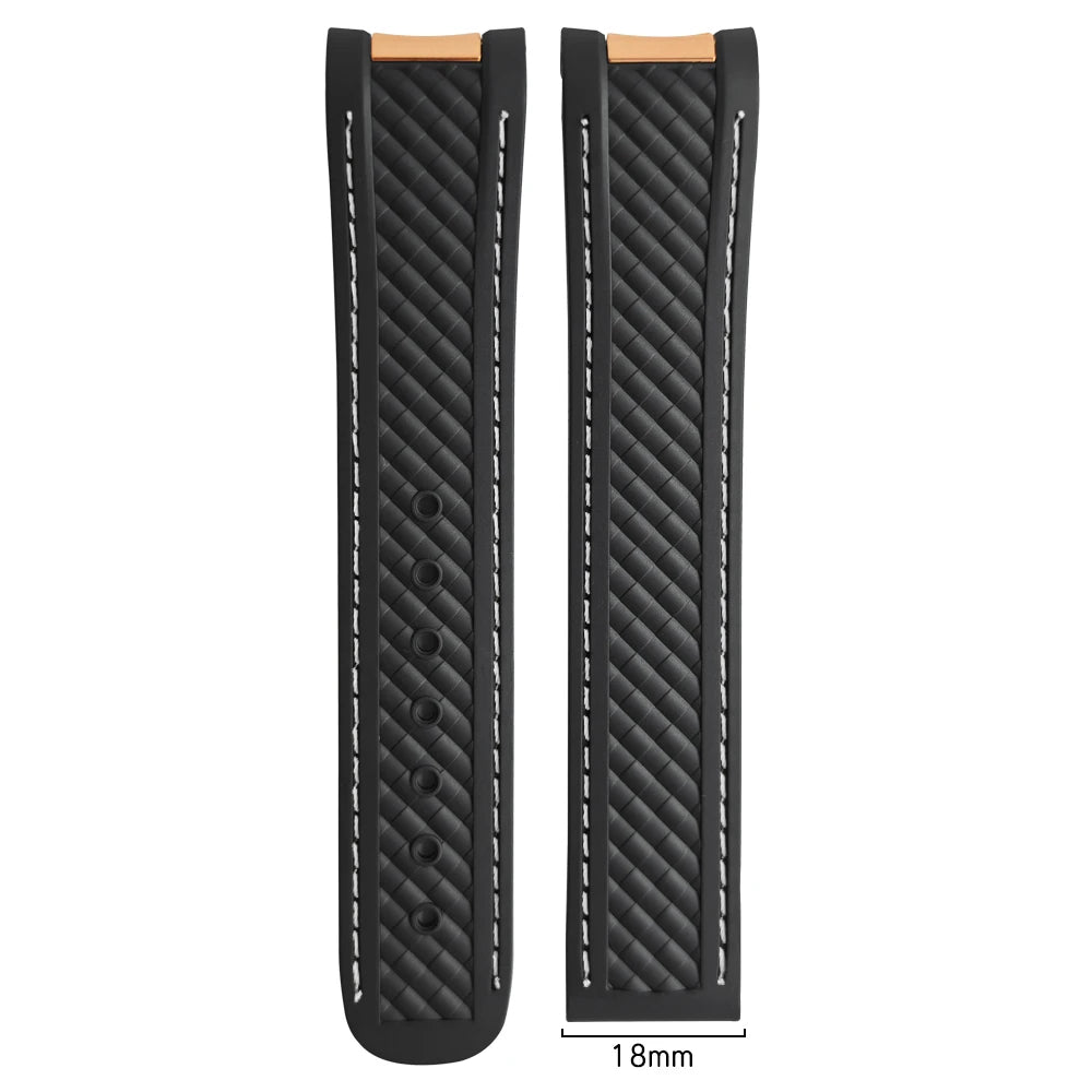 Natural rubber watch strap, 20mm, for Omega Seamaster Aqua Terra, 150M, 41mm, AT150, 220, 231, rose gold, curved end, sport, 19mm