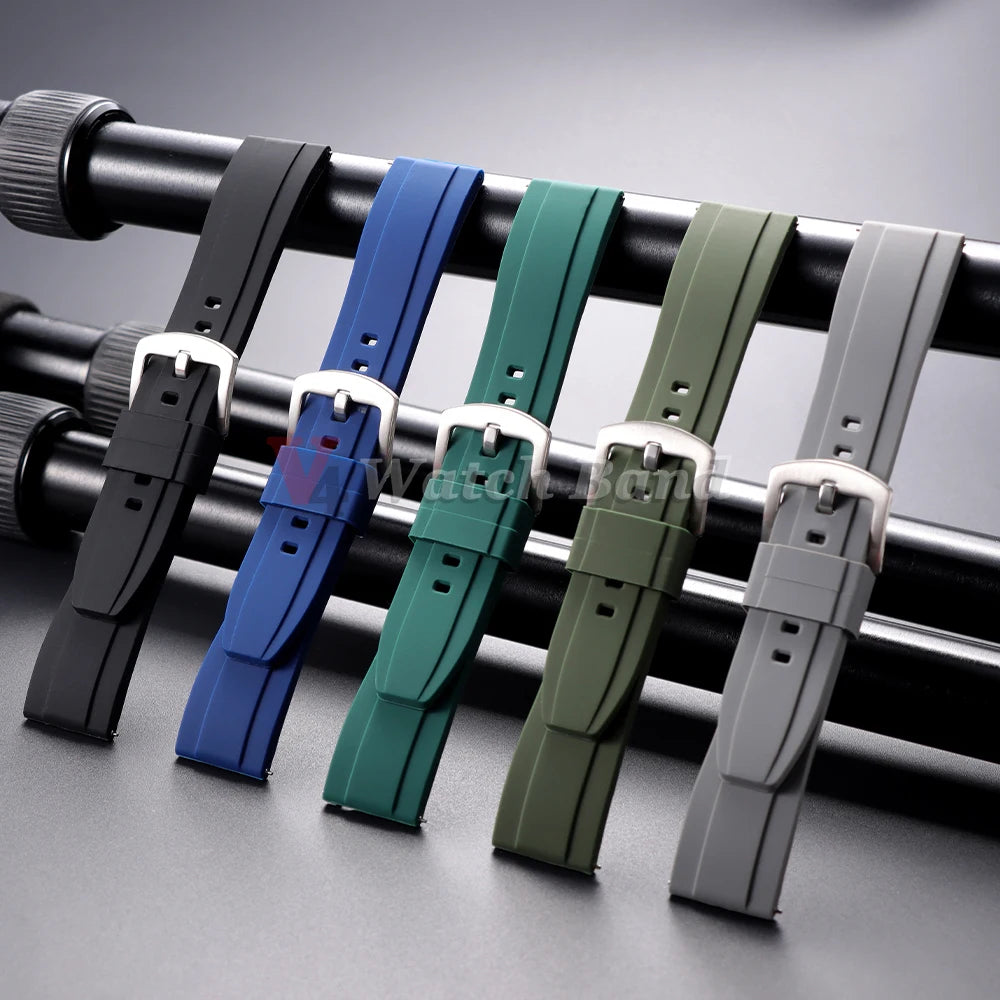 Bracelet de montre sport en silicone souple noir, marron, orange, bleu – Bracelets de 20 mm et 22 mm à libération rapide en caoutchouc de silicone