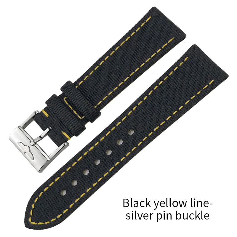 Bracelet de montre en cuir et nylon épais de qualité, 21mm 22mm, pour Breitling Avenger CHRONOMAT NAVITIMER SUPEROCEAN, bracelet de montre à fond jaune