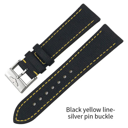 Bracelet de montre en cuir et nylon épais de qualité, 21mm 22mm, pour Breitling Avenger CHRONOMAT NAVITIMER SUPEROCEAN, bracelet de montre à fond jaune