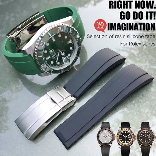 Cinturino per orologio in gomma, 20mm 21mm, per Rolex Submariner OYSTERFLEX Daytona GMT Yacht Master, chiusura in acciaio inossidabile