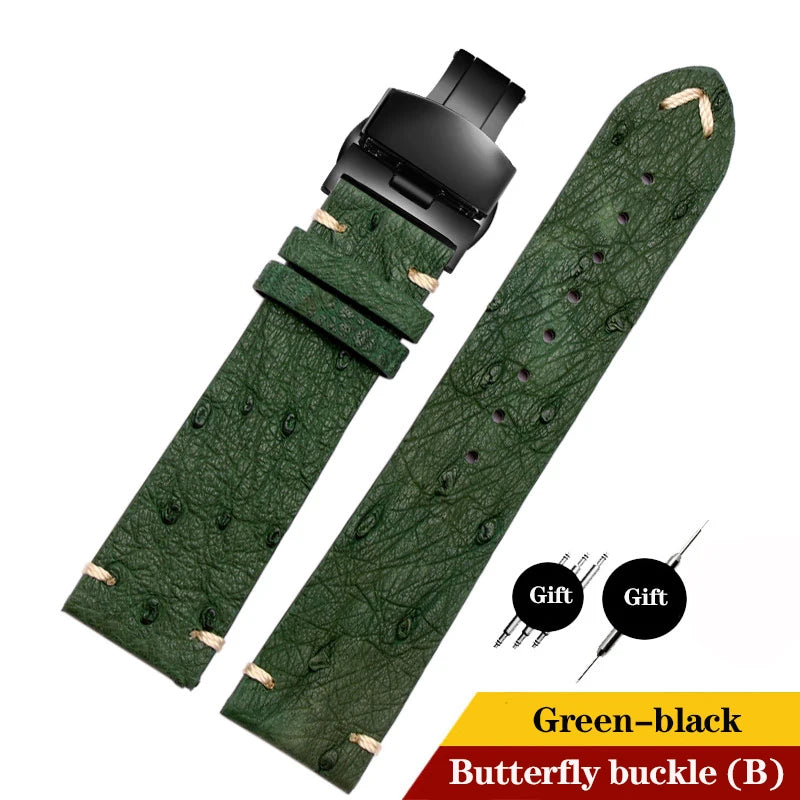 Cinturino per orologio in pelle di struzzo per Tissot Citizen Seiko nero verde acqua fantasma Braccialetto universale morbido Cinturino per orologio 18mm 20mm 22mm