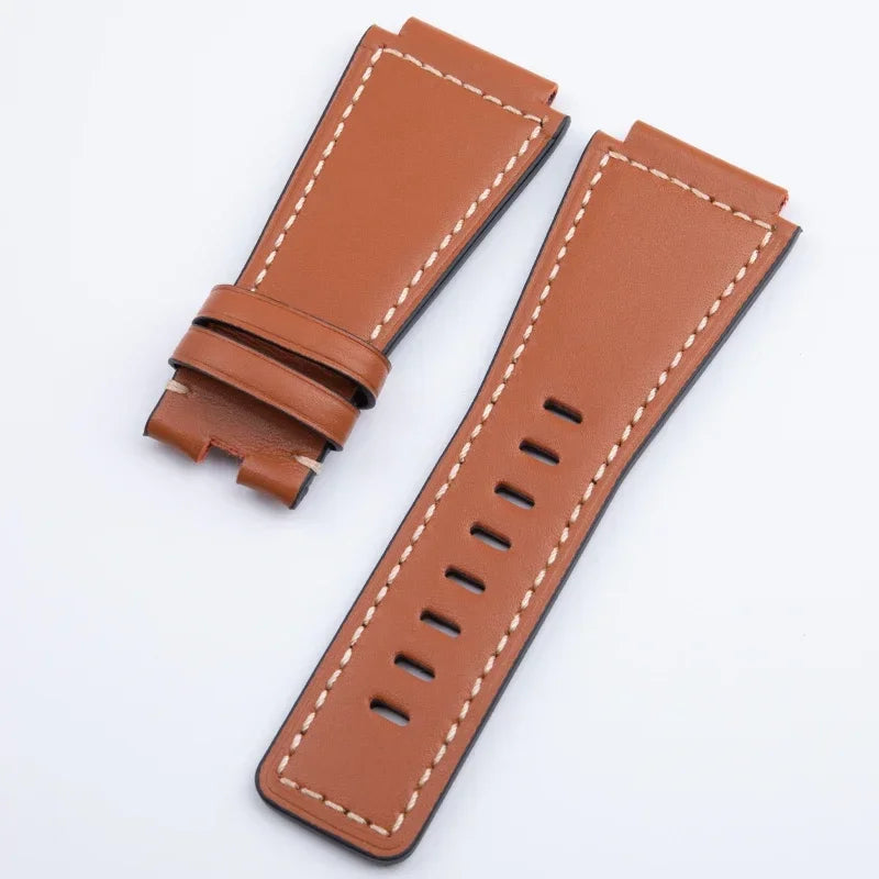 Bracelet de montre en cuir véritable de haute qualité, 34x24mm, convexe, pour Bell Strap Ross BR-01 BR-03, avec boucle à ardillon