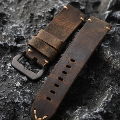 Men's Vintage Handmade Watch Strap, Top Layer, Thickened, Handcrafted, Dark Brown, Fits GT3 4, 20mm, 21mm, 22mm, 23mm, 24mm, 26mm