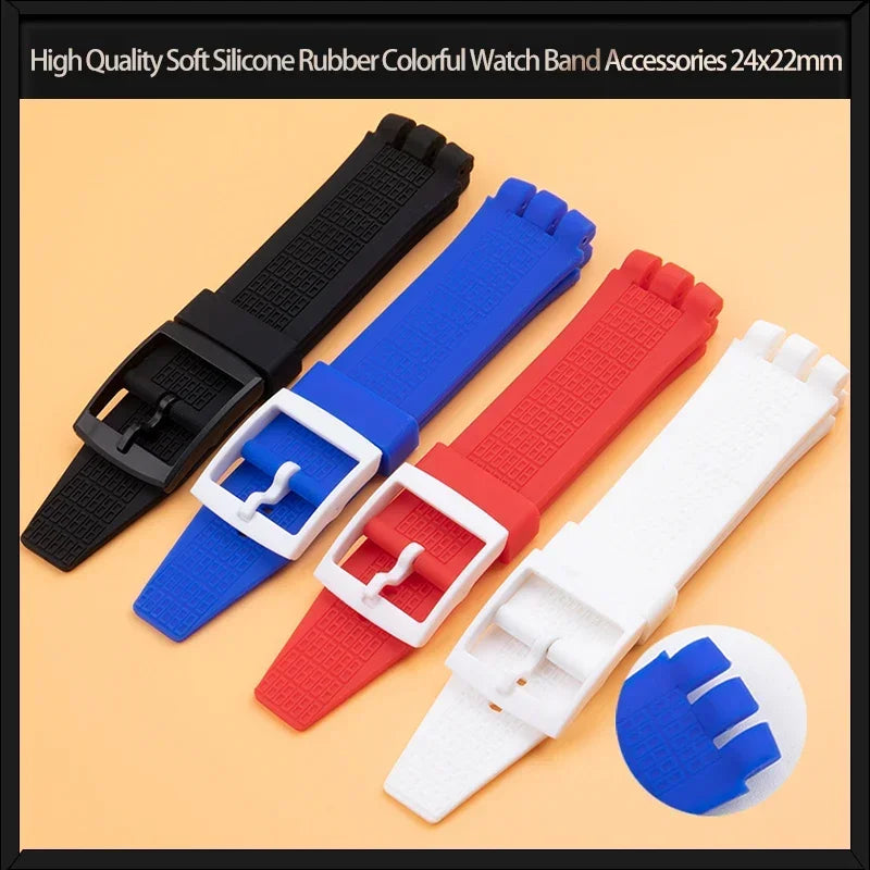 High Quality Soft Silicone Rubber Watch Band Accessories, Colorful, for Swatch 24x22mm Strap, for IRONY SCUBA 200 Belt Buckle