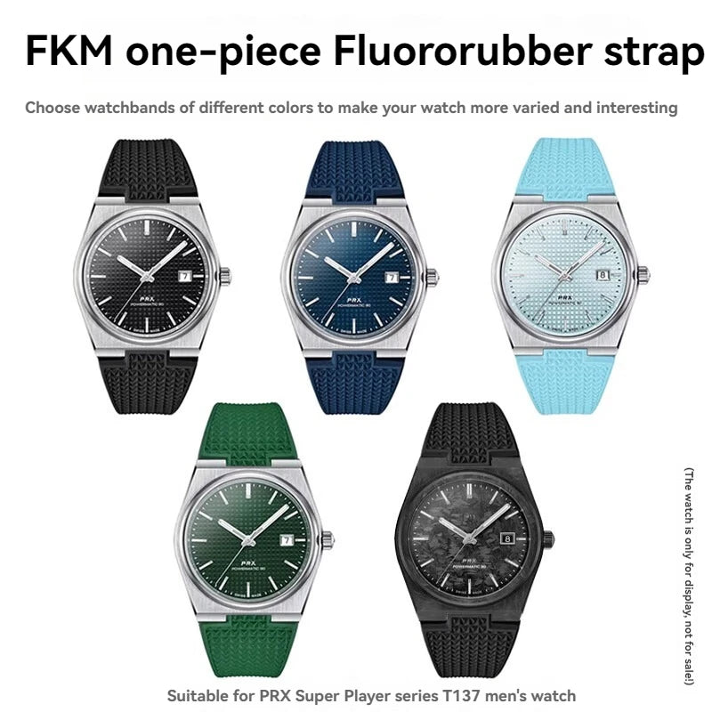 Cinturino in gomma fluorurata FKM premium per Tissot PRX T137.407/T137.907A | Cinturino per orologio a sgancio rapido da 12 mm | Cinturino morbido regolabile