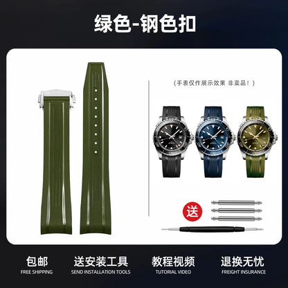 Bracelet en caoutchouc fluoré de haute qualité pour montre Longines Conquest GMT L3.890.4 L3.790.4 L3.830.4 bracelet de montre FKM à extrémité incurvée