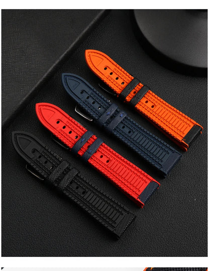 Bracelet de montre en Nylon et Silicone pour hommes, 20mm, 22mm, 24mm, étanche et respirant, en caoutchouc, accessoires