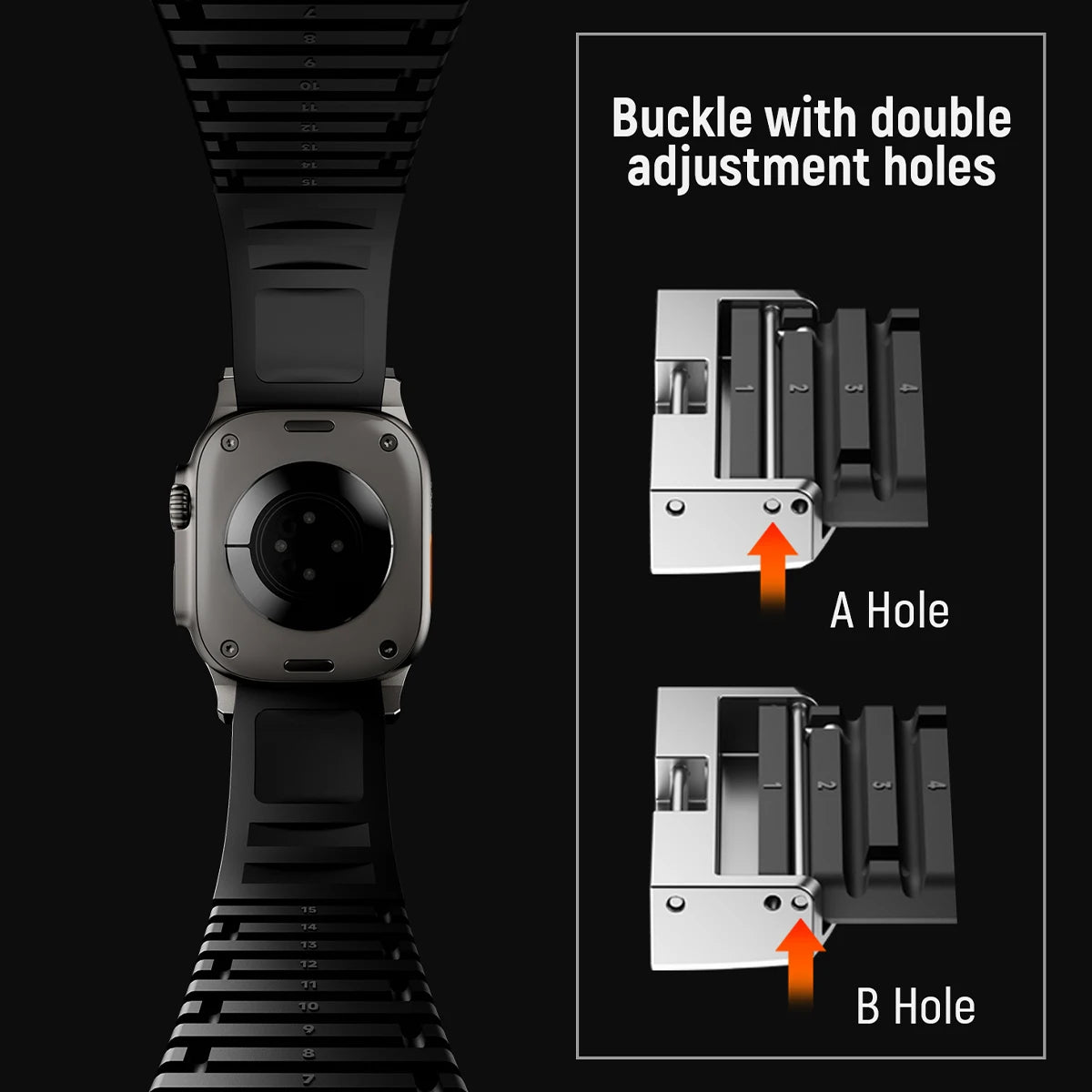 Silicone Sport Band for Apple Watch Ultra 2, 49mm 46mm 45mm 44mm, Luxury Metal Bracelet for iWatch Series 10 9 8 7 6 5 4 Se