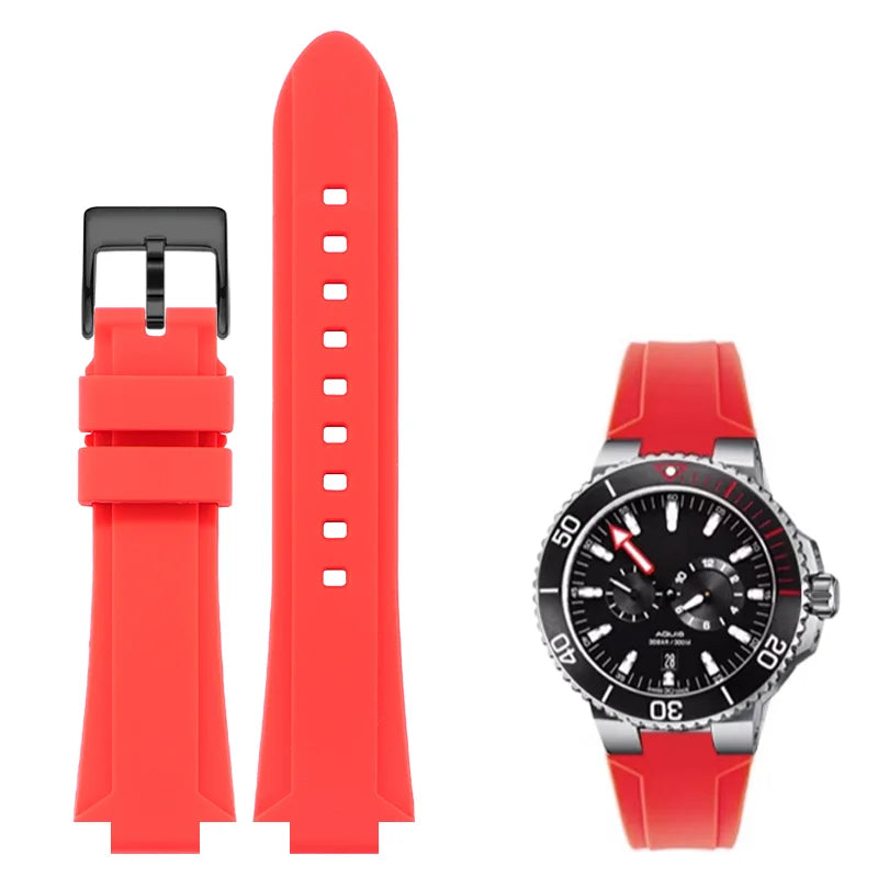 Cinturino in gomma siliconica con interfaccia convessa 24*11 per orologio subacqueo ORIS AQUIS, cinturino impermeabile con fibbia pieghevole
