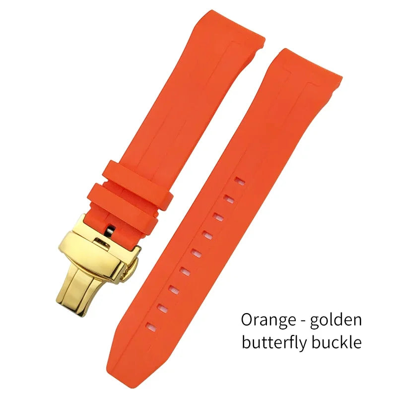 Curved End Rubber Watch Strap, 21mm 22mm, for Tissot T120 Seastar T120407A T120417A, Black Orange Silicone Watch Band