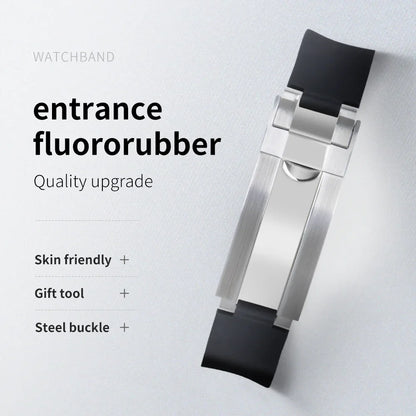 Bracelet de montre en caoutchouc fluoré coloré à extrémités courbes, 20mm, pour Rolex Submariner 36mm Datejust, bracelet en caoutchouc FKM, boucle 9 × 9